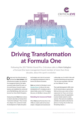 Driving Transformation at Formula One