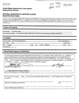 United States Department of the Interior National Park Service NATIONAL REGISTER of HISTORIC PLACES REGISTRATION FORM 1. Name Of