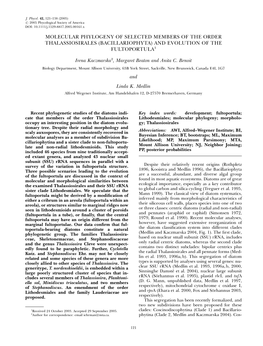 Molecular Phylogeny of Selected Members of the Order Thalassiosirales (Bacillariophyta) and Evolution of the Fultoportula1