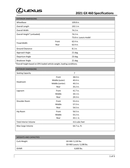 2021 GX 460 Specifications