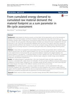 The Material Footprint As a Sum Parameter in Life Cycle Assessment Klaus Wiesen1,2* and Monika Wirges1