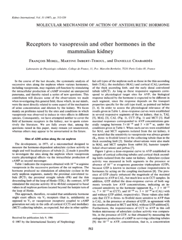 Receptors to Vasopressin and Other Hormones in the Mammalian Kidney