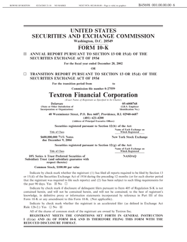 Textron Financial Corporation (Exact Name of Registrant As Speciñed in Its Charter) Delaware 05-6008768 (State Or Other Jurisdiction of (I.R.S