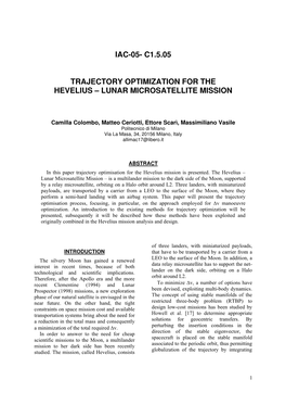 Iac-05- C1.5.05 Trajectory Optimization for the Hevelius – Lunar Microsatellite Mission