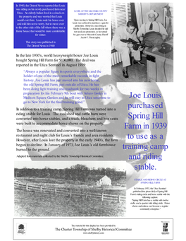 Joe Louis Purchased Spring Hill Farm in 1939 to Use As a Training Camp