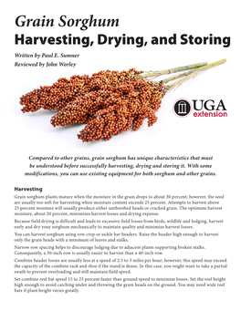 Grain Sorghum Harvesting, Drying, and Storing Written by Paul E