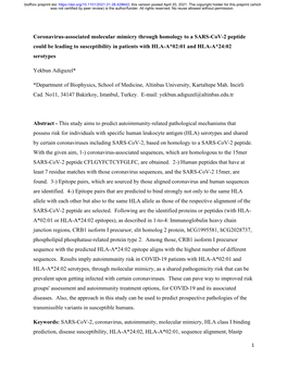 Coronavirus-Associated Molecular Mimicry Through Homology to A