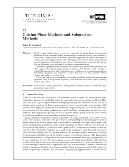 Cutting Plane Methods and Subgradient Methods