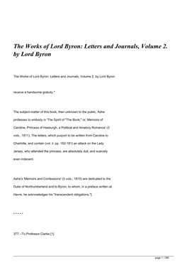 The Works of Lord Byron: Letters and Journals, Volume 2