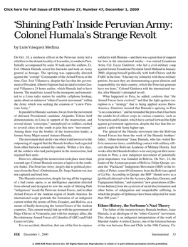 'Shining Path' Inside Peruvian Army: Colonel Humala's Strange Revolt