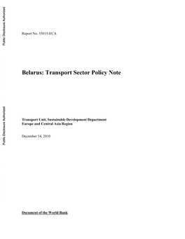 Belarus: Transport Sector Policy Note Public Disclosure Authorized
