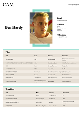 Ben Hardy Shaftesbury Avenue London W1D 6LD