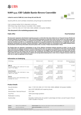 9.00% P.A. CHF Callable Barrier Reverse Convertible