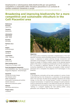 Broadening and Improving Biodiversity for a More Competitive and Sustainable Viticulture in the Colli Piacentini Area