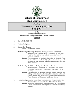 Plan Commission Meeting Wednesday January 22, 2014 7:00 P.M