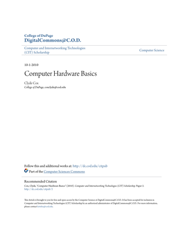 Computer Hardware Basics Clyde Cox College of Dupage, Coxclyde@Cod.Edu