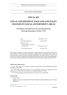 The Bolton and Salford (City and Metropolitan Borough Boundaries) Order 1993