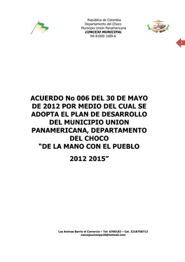 ACUERDO No 006 DEL 30 DE MAYO DE 2012 POR