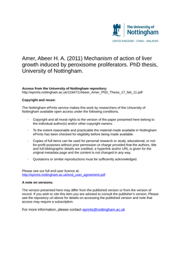 Amer, Abeer HA (2011) Mechanism of Action of Liver Growth