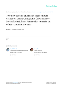 Two New Species of African Suckermouth Catfishes, Genus Chiloglanis (Siluriformes: Mochokidae), from Kenya with Remarks on Other Taxa from the Area
