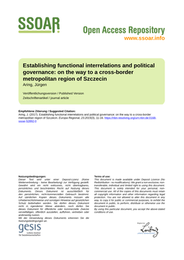 Establishing Functional Interrelations and Political Governance: on the Way to a Cross-Border Metropolitan Region of Szczecin Aring, Jürgen