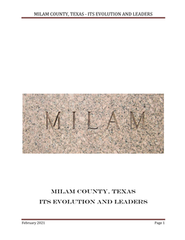 Milam County, Texas - Its Evolution and Leaders