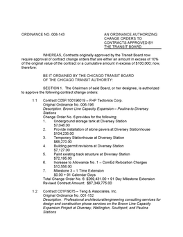 Ordinance No. 008-143 an Ordinance Authorizing Change Orders to Contracts Approved by the Transit Board