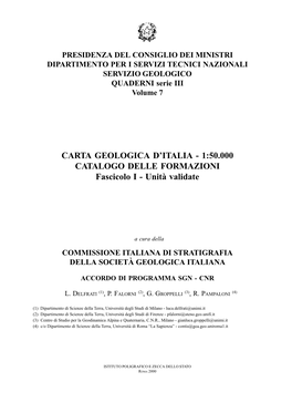 1:50.000 CATALOGO DELLE FORMAZIONI Fascicolo I - Unità Validate