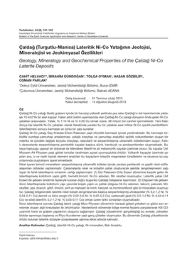 Çaldağ (Turgutlu-Manisa) Lateritik Ni-Co Yatağının Jeolojisi