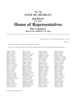 House of Representatives 95Th Legislature REGULAR SESSION of 2010