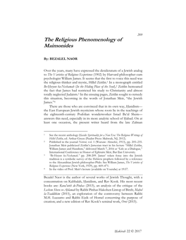 The Religious Phenomenology of Maimonides