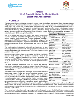 Jordan WHO Special Initiative for Mental Health Situational Assessment