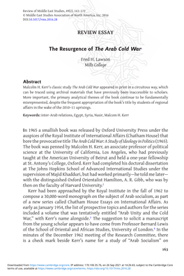 The Resurgence of the Arab Cold War1