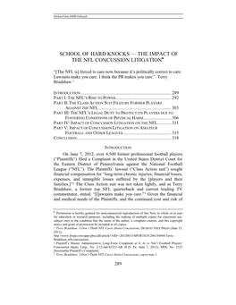 School of Hard Knocks — the Impact of the Nfl Concussion Litigation