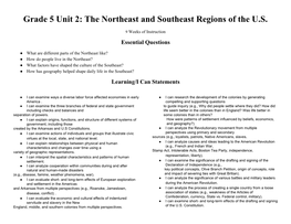 Grade 5 Unit 2: the Northeast and Southeast Regions of the U.S