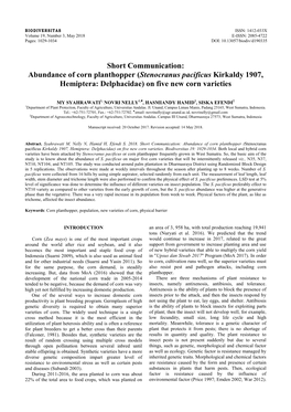 Abundance of Corn Planthopper (Stenocranus Pacificus Kirkaldy 1907, Hemiptera: Delphacidae) on Five New Corn Varieties