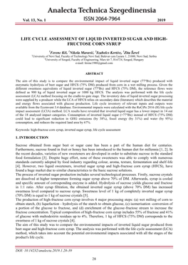 Life Cycle Assessment of Liquid Inverted Sugar and High- Fructose Corn Syrup