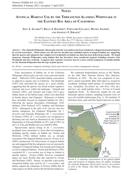 Notes- Atypical Habitat Use by the Threatened Alameda Whipsnake In