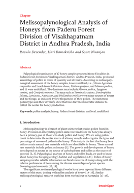 Melissopalynological Analysis of Honeys from Paderu Forest Division of Visakhapatnam District in Andhra Pradesh, India