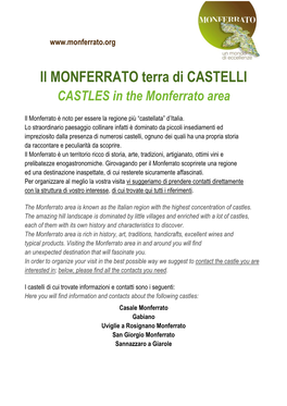 Il MONFERRATO Terra Di CASTELLI CASTLES in the Monferrato Area