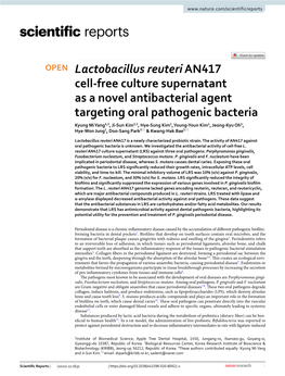 Lactobacillus Reuteri AN417 Cell-Free Culture Supernatant As a Novel