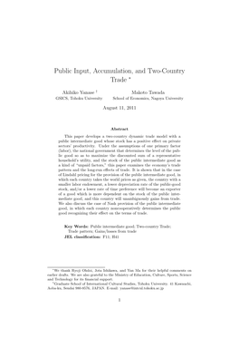 Public Input, Accumulation, and Two-Country Trade ∗