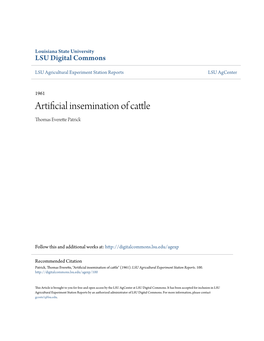 Artificial Insemination of Cattle Thomas Everette Patrick