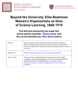 Elite Bostonian Women's Organizations As Sites of Science