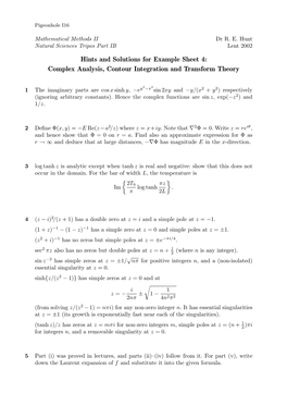 Hints and Solutions for Example Sheet 4: Complex Analysis, Contour Integration and Transform Theory