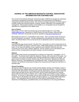 Journal of the American Mosquito Control Association Information for Contributors