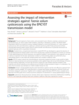 Taenia Solium Cysticercosis Using the EPICYST Transmission Model Peter Winskill1,3, Wendy E