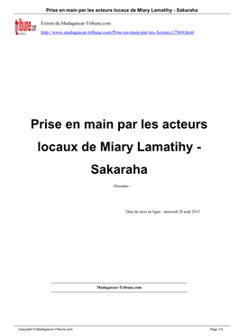 Prise En Main Par Les Acteurs Locaux De Miary Lamatihy - Sakaraha