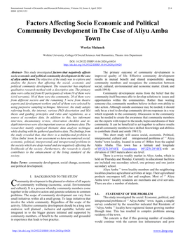 Factors Affecting Socio Economic and Political Community Development in the Case of Aliyu Amba Town