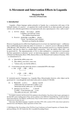 A-Movement and Intervention Effects in Luganda Marjorie Pak University of Pennsylvania